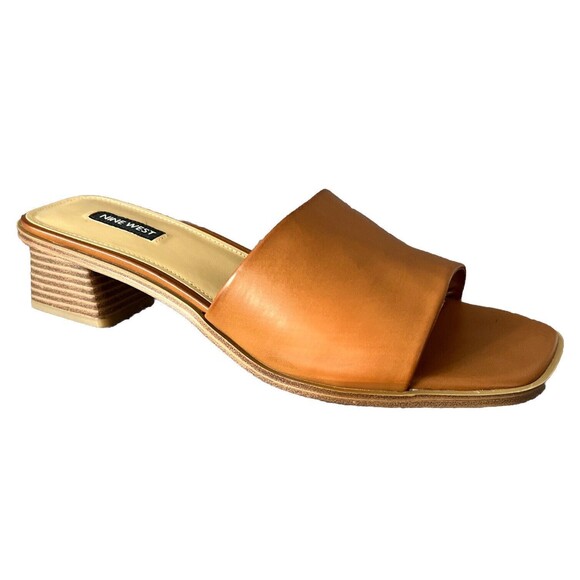 Nine West Pathi Women's Block Heel Sandals Tan Sz 10 M Pathi3 slip on NIB - Picture 1 of 10
